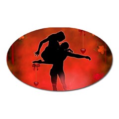 Dancing Couple On Red Background With Flowers And Hearts Oval Magnet by FantasyWorld7