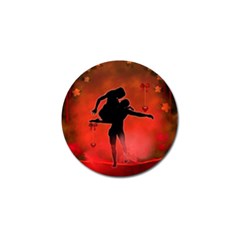 Dancing Couple On Red Background With Flowers And Hearts Golf Ball Marker (4 Pack) by FantasyWorld7