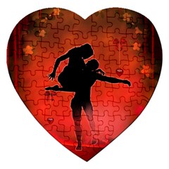 Dancing Couple On Red Background With Flowers And Hearts Jigsaw Puzzle (heart) by FantasyWorld7