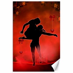 Dancing Couple On Red Background With Flowers And Hearts Canvas 24  X 36  by FantasyWorld7