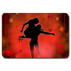 Dancing Couple On Red Background With Flowers And Hearts Large Doormat  by FantasyWorld7