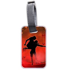 Dancing Couple On Red Background With Flowers And Hearts Luggage Tags (two Sides) by FantasyWorld7