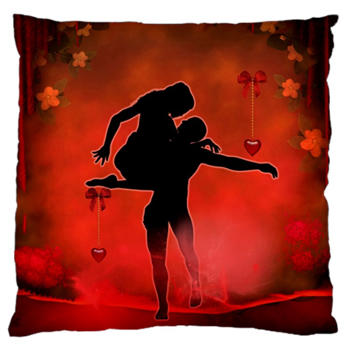 Dancing Couple On Red Background With Flowers And Hearts Large Cushion Case (One Side)