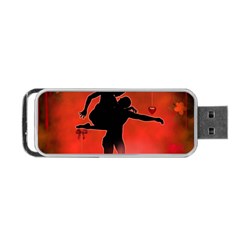 Dancing Couple On Red Background With Flowers And Hearts Portable Usb Flash (one Side) by FantasyWorld7