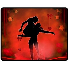 Dancing Couple On Red Background With Flowers And Hearts Double Sided Fleece Blanket (medium)  by FantasyWorld7