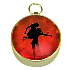 Dancing Couple On Red Background With Flowers And Hearts Gold Compasses by FantasyWorld7