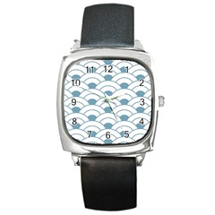 Art Deco,shell Pattern,teal,white Square Metal Watch by NouveauDesign