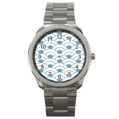 Art Deco,shell Pattern,teal,white Sport Metal Watch by NouveauDesign