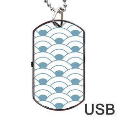 Art Deco,shell Pattern,teal,white Dog Tag Usb Flash (one Side) by NouveauDesign