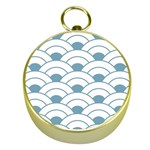 Art deco,shell pattern,teal,white Gold Compasses Front