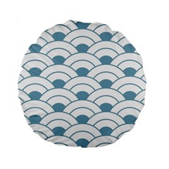 Art Deco,shell Pattern,teal,white Standard 15  Premium Flano Round Cushions by NouveauDesign