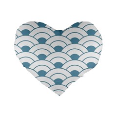 Art Deco,shell Pattern,teal,white Standard 16  Premium Flano Heart Shape Cushions by NouveauDesign