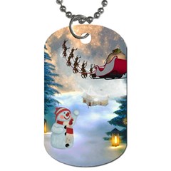 Christmas, Snowman With Santa Claus And Reindeer Dog Tag (two Sides) by FantasyWorld7