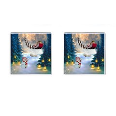 Christmas, Snowman With Santa Claus And Reindeer Cufflinks (square) by FantasyWorld7