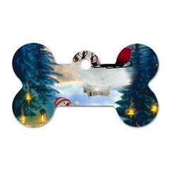 Christmas, Snowman With Santa Claus And Reindeer Dog Tag Bone (two Sides) by FantasyWorld7