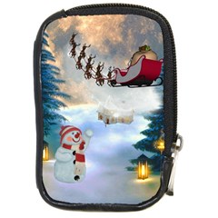 Christmas, Snowman With Santa Claus And Reindeer Compact Camera Cases by FantasyWorld7