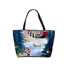 Christmas, Snowman With Santa Claus And Reindeer Shoulder Handbags by FantasyWorld7