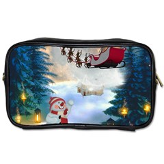 Christmas, Snowman With Santa Claus And Reindeer Toiletries Bags by FantasyWorld7