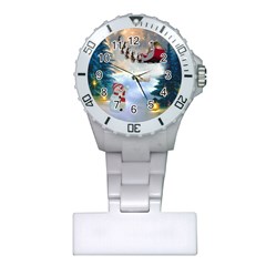 Christmas, Snowman With Santa Claus And Reindeer Plastic Nurses Watch by FantasyWorld7