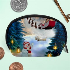 Christmas, Snowman With Santa Claus And Reindeer Accessory Pouches (large)  by FantasyWorld7