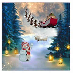 Christmas, Snowman With Santa Claus And Reindeer Large Satin Scarf (square) by FantasyWorld7