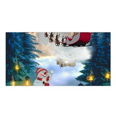 Christmas, Snowman With Santa Claus And Reindeer Satin Shawl by FantasyWorld7