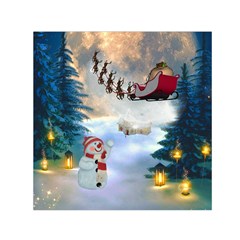 Christmas, Snowman With Santa Claus And Reindeer Small Satin Scarf (square) by FantasyWorld7