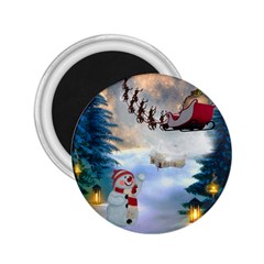 Christmas, Snowman With Santa Claus And Reindeer 2 25  Magnets by FantasyWorld7