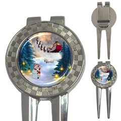 Christmas, Snowman With Santa Claus And Reindeer 3-in-1 Golf Divots by FantasyWorld7