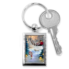 Christmas, Snowman With Santa Claus And Reindeer Key Chains (rectangle)  by FantasyWorld7