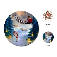 Christmas, Snowman With Santa Claus And Reindeer Playing Cards (round)  by FantasyWorld7