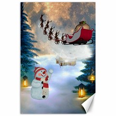 Christmas, Snowman With Santa Claus And Reindeer Canvas 24  X 36  by FantasyWorld7