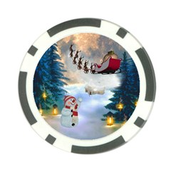 Christmas, Snowman With Santa Claus And Reindeer Poker Chip Card Guard by FantasyWorld7