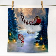 Christmas, Snowman With Santa Claus And Reindeer Face Towel by FantasyWorld7