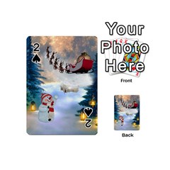 Christmas, Snowman With Santa Claus And Reindeer Playing Cards 54 (mini)  by FantasyWorld7