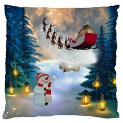 Christmas, Snowman With Santa Claus And Reindeer Standard Flano Cushion Case (one Side) by FantasyWorld7