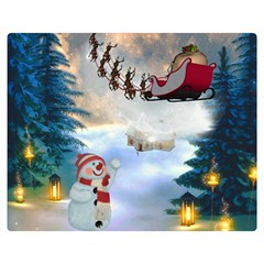 Christmas, Snowman With Santa Claus And Reindeer Double Sided Flano Blanket (medium)  by FantasyWorld7