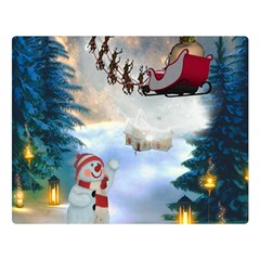 Christmas, Snowman With Santa Claus And Reindeer Double Sided Flano Blanket (large)  by FantasyWorld7