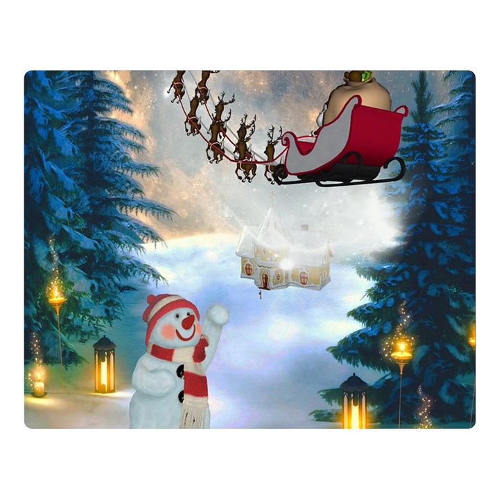 Christmas, Snowman With Santa Claus And Reindeer Double Sided Flano Blanket (Large) 