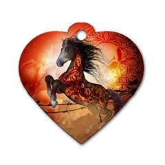 Awesome Creepy Running Horse With Skulls Dog Tag Heart (two Sides) by FantasyWorld7