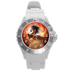 Awesome Creepy Running Horse With Skulls Round Plastic Sport Watch (l) by FantasyWorld7