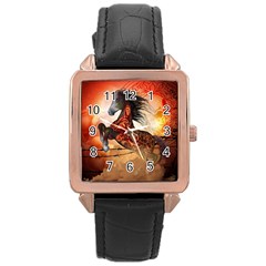 Awesome Creepy Running Horse With Skulls Rose Gold Leather Watch  by FantasyWorld7