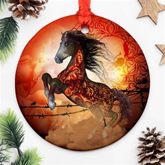 Awesome Creepy Running Horse With Skulls Ornament (round) by FantasyWorld7