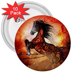 Awesome Creepy Running Horse With Skulls 3  Buttons (10 Pack)  by FantasyWorld7