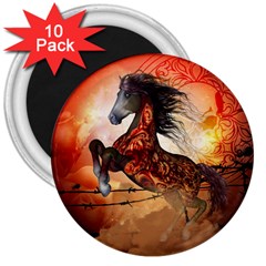 Awesome Creepy Running Horse With Skulls 3  Magnets (10 Pack)  by FantasyWorld7