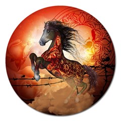 Awesome Creepy Running Horse With Skulls Magnet 5  (round) by FantasyWorld7