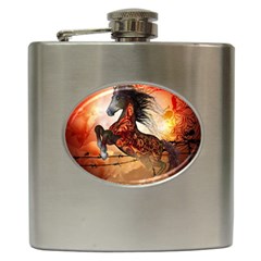 Awesome Creepy Running Horse With Skulls Hip Flask (6 Oz) by FantasyWorld7