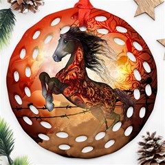 Awesome Creepy Running Horse With Skulls Ornament (round Filigree) by FantasyWorld7