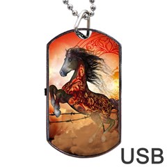 Awesome Creepy Running Horse With Skulls Dog Tag Usb Flash (one Side) by FantasyWorld7