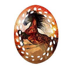 Awesome Creepy Running Horse With Skulls Oval Filigree Ornament (two Sides) by FantasyWorld7